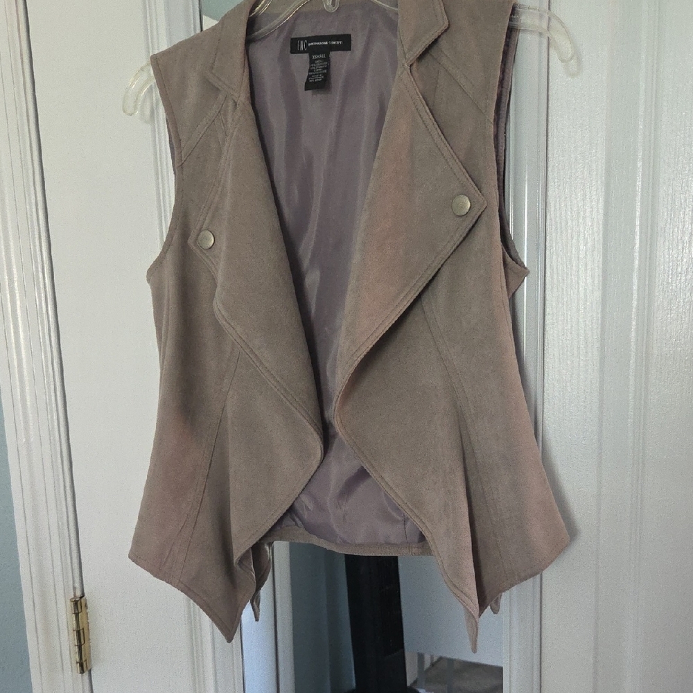 INC International Concepts Taupe Open Front Vest